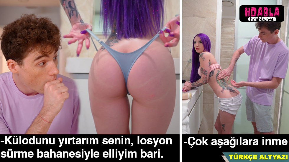 Mor saçlı kız kardeşimi duştan sonra dikizledim Dövmesine losyon sürdüm